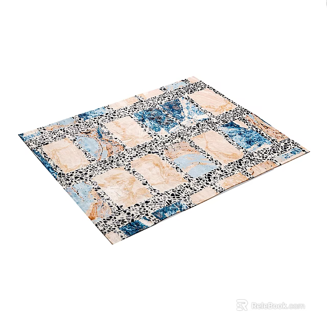 Square Rug With Geometric Pattern Beige Blue Black Mixed Tones For Modern Interior Decor 3d model