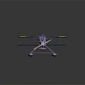 Blue And Yellow Seaplane Passenger Plane With Biplane Wings Floats And Propeller