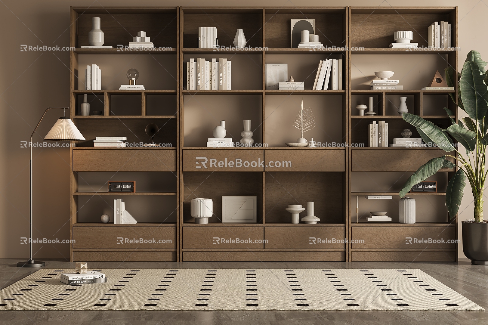 Middle Ancient Style Quiet Wind Bookcase 3d model