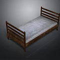 Simple Wooden Bed Frame With Headboard Footboard And Gray Mattress For Bedroom