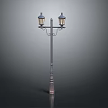 Vintage Street Lamp Design With Double Lantern Heads And Metal Pole
