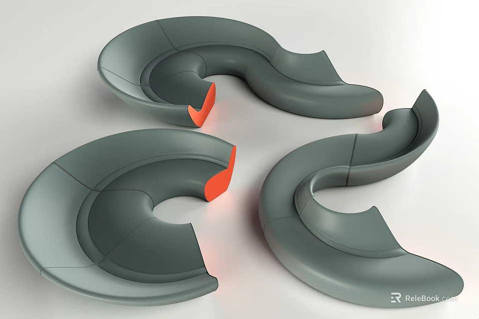 Stylish Modern Unique Shaped Gray Curved Sofas For Contemporary Living Room Decor 3d model 
