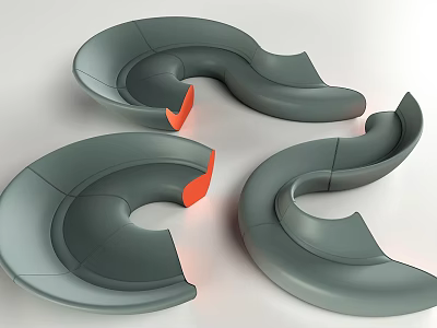 Stylish Modern Unique Shaped Gray Curved Sofas For Contemporary Living Room Decor 3d model