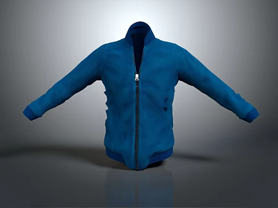 Stylish Blue Jacket With Front Zipper And Extended Sleeves In Open Design 3d model