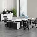 Modern Office Desk Setup With Ergonomic Chairs Laptop And Potted Plant In Open Space