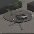 Modern Round Glass Coffee Table with Metal Legs and Plant Vase in Living Room