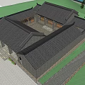 Ancient Architecture With Gray Tile Roof Stone Walls Wooden Windows And Visitors Exploring Courtyard