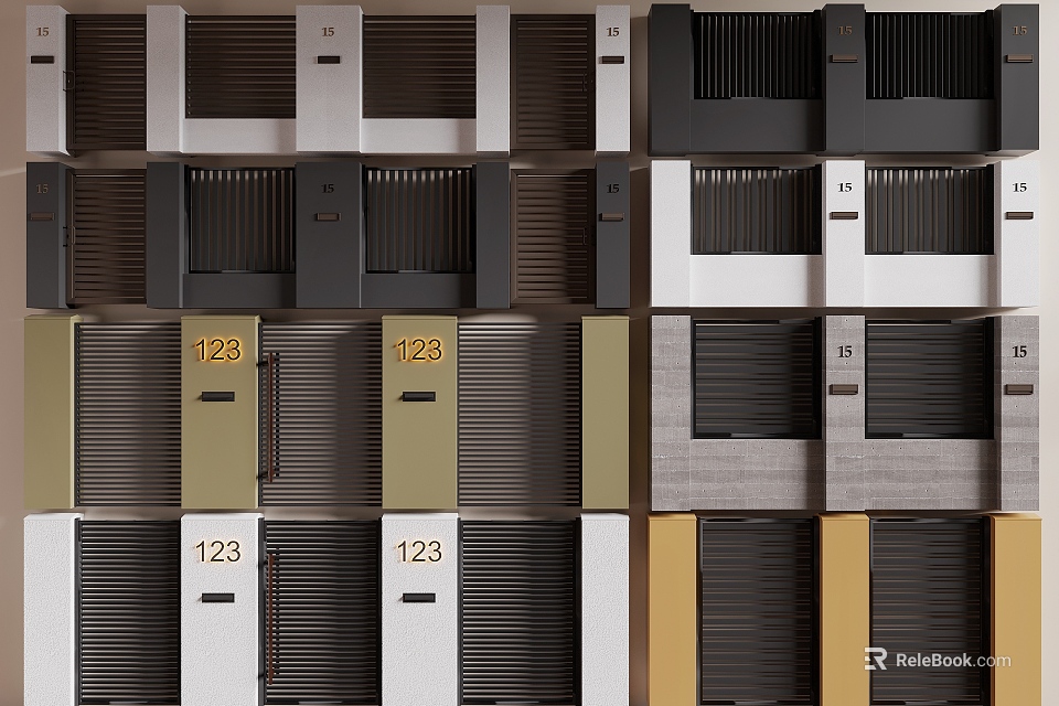 Various Design Fences in Multiple Colors With Numbers 123 and Diverse Styles 3d model 