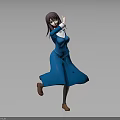 Elegant Human Female Character Dancing In Blue Dress With Brown Hair And Gray Background