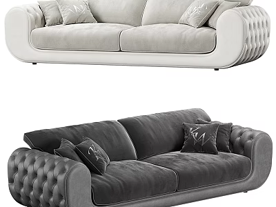 Modern Light Gray And Dark Gray Two Seater Sofa With Tufted Armrests And Decorative Pillows 3d model