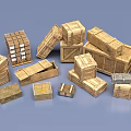 Wooden Boxes In Various Sizes And Styles Open Closed On Light Blue Background 3d model