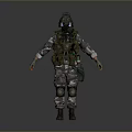 Military Soldier In Camouflage Uniform With Tactical Gear Helmet And Armor