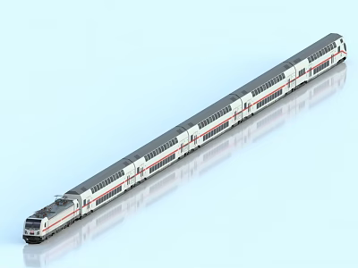 Modern Silver And White Train With Multiple Carriages And Red Stripe Design 3d model
