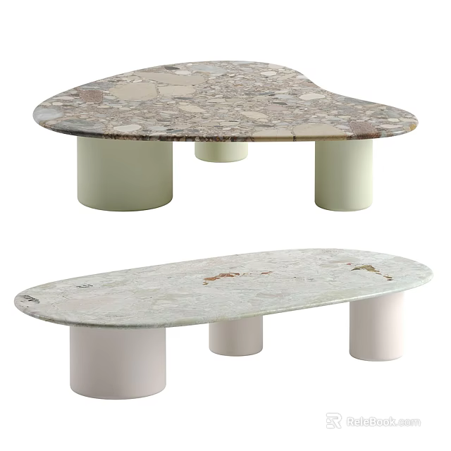 Modern Coffee Table With Unique Marble Top And Cylindrical Legs Design 3d model