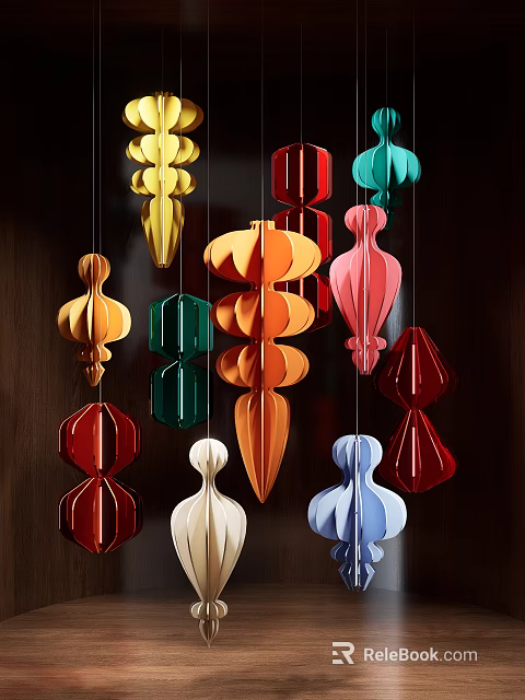 Colorful Modern Chandeliers With Various Unique Artistic Shapes And Vibrant Hues Hanging 3d model 