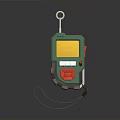 Portable Handheld Daily Living Device With Green Body Yellow Screen Red Button And Lanyard