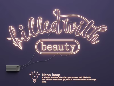Artistic Neon Lamp Combination With Decorative Filled With Beauty Word Design 3d model