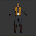 3D Worker Model Wearing Yellow Hard Hat Yellow Vest Gray Work Uniform And Brown Boots