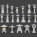 Japanese Style Stone Outdoor Lanterns With Various Designs Heights And Structures 3d model