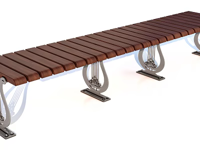 Modern Outdoor Wooden Slatted Bench With Sturdy Metal Legs For Garden Patio 3d model