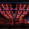 Modern Bar Interior With Red Ceiling Framework Large Screen And Ambient Lighting 3d model