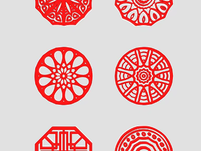 Traditional Chinese Red Paper Cuttings With Intricate Circular And Geometric Patterns 3d model