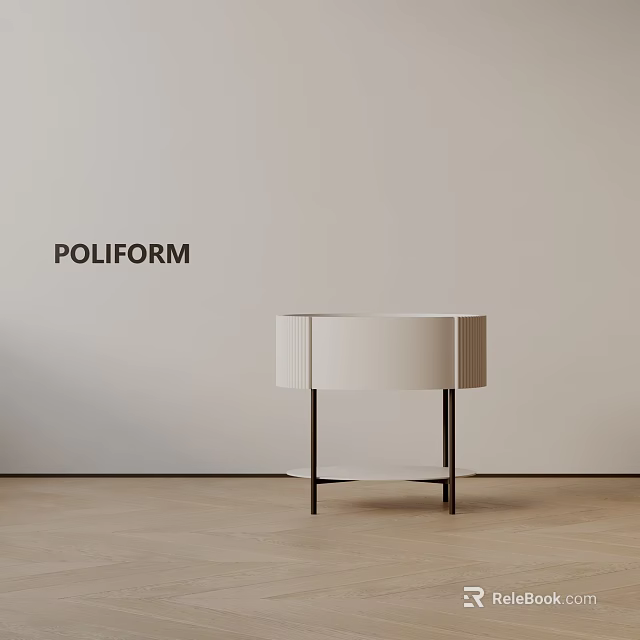 POLIFORM Modern White Bedside Table With Black Legs And Lower Shelf Design 3d model 