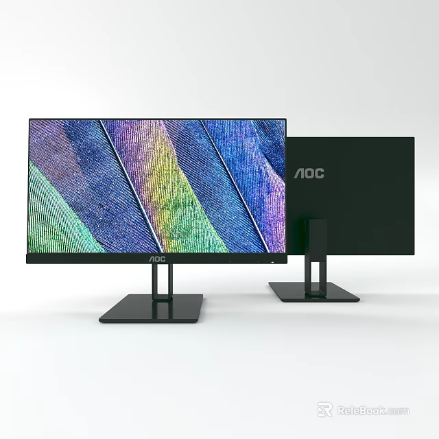 AOC Two Modern Monitors With Front Colorful Screen And Back Black Design 3d model 