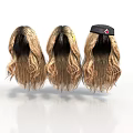 Three Blonde Wavy Curly Hair Wigs One With Black Cap And Red Emblem