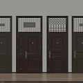 Modern Dark Brown Security Doors With Various Glass Panels And Metal Handles