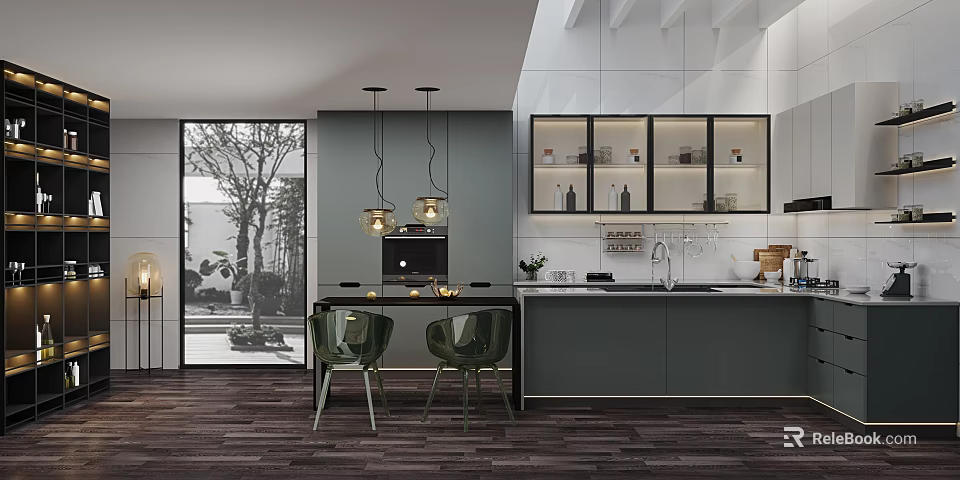 Modern Kitchen Interior Design With Open Layout Island Counter And Cabinets 3d model 