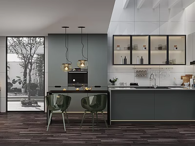 Modern Kitchen Interior Design With Open Layout Island Counter And Cabinets 3d model