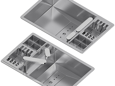 Modern stainless steel dish washing basin 3d model