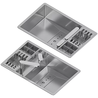 Modern stainless steel dish washing basin 3d model