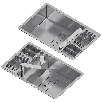 Modern stainless steel dish washing basin 3d model