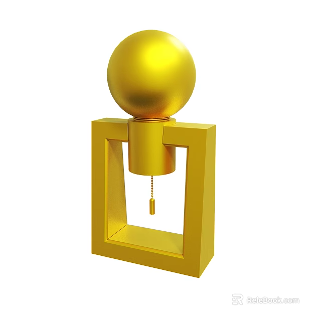 Golden Sphere Decorative Object With Square Base And Hanging Pendant 3d model 