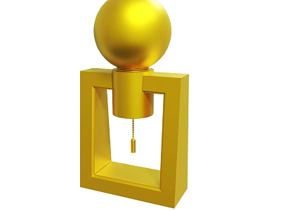 Golden Sphere Decorative Object With Square Base And Hanging Pendant 3d model
