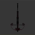 Futuristic Mechanical Crossbow Design With Red Blue Accents Bowstring And Grip