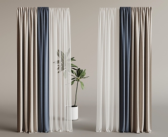 Modern Fabric Curtain Gauze Curtain Living Room Bedroom Curtain Phantom Yarn Double Fabric Curtain Gauze Curtain 3d model