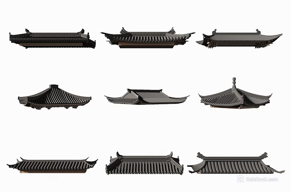 Traditional Roof Components Showcasing Various Architectural Designs And Classic Eaves Structures 3d model