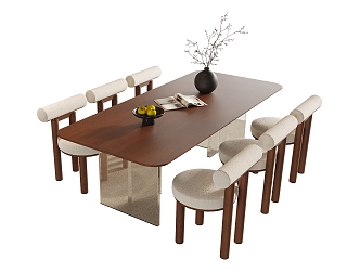 Middle Ancient Style Dining Table and Chair Combination Dining Chair Single Chair Dining Table Ornaments 3d model