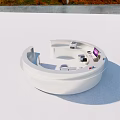 Contemporary Round White Reception Desk With Computer And Office Equipment Setup 3d model
