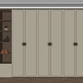 Modern Wardrobe Interior Design With Vertical Lines Circular Handles And Open Shelving 3d model