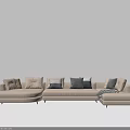 Beige Sectional Sofa With Multiple Patterned Pillows And Modern Design For Living Room 3d model