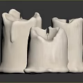 Three White Candles With Melted Wax For Home Furniture Decoration