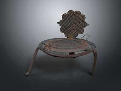 Vintage Single Chair With Metal Frame Petal Shaped Backrest And Round Seat 3d model