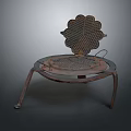 Vintage Single Chair With Metal Frame Petal Shaped Backrest And Round Seat