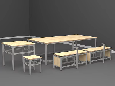 Practical Simple Table And Chair Combination With Wooden Tops And Metal Frames 3d model