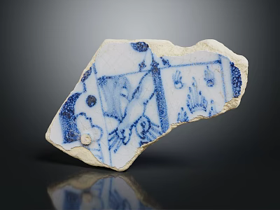 Ancient Blue And White Porcelain Shard With Traditional Chinese Painting Motifs 3d model
