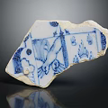 Ancient Blue And White Porcelain Shard With Traditional Chinese Painting Motifs